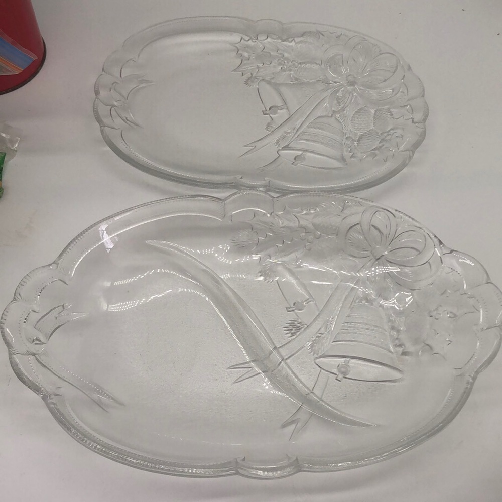 Holiday Glass serving trays with bells